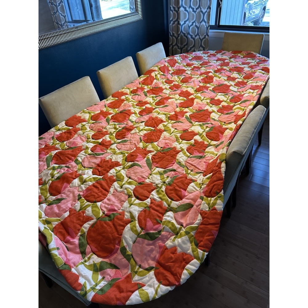 Vtg 70s Mid Century Nettle Creek Pink Red Tulips Bedspread W Tags 107x96 - Picture 10 of 13